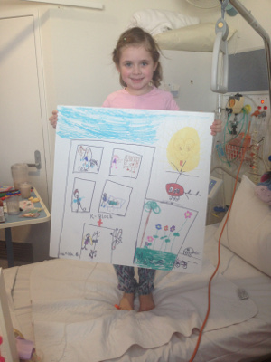 Six year old Matilda's drawing is about the new K-Block, the children's ward and the helipad.