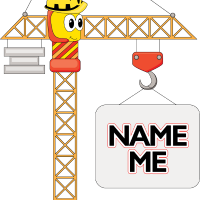 Cartoon of a crane, contains the words 'name me'.